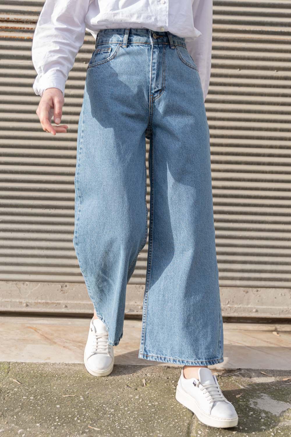 Lamelif Midi Boy Bol Paça Pantolon Açık Mavi