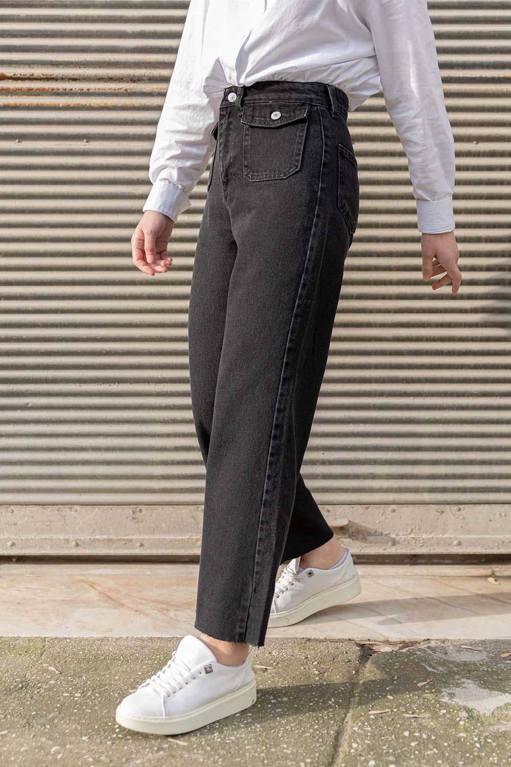 Black Denim Normal Waist Denim Pants