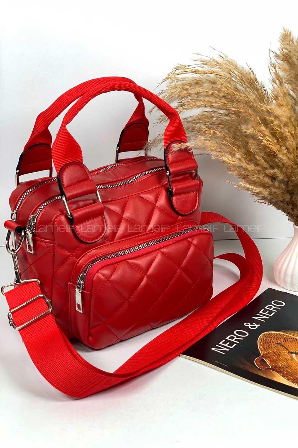 Modalamelif Üç Bölmeli İçi Astarlı Çanta Kırmızı