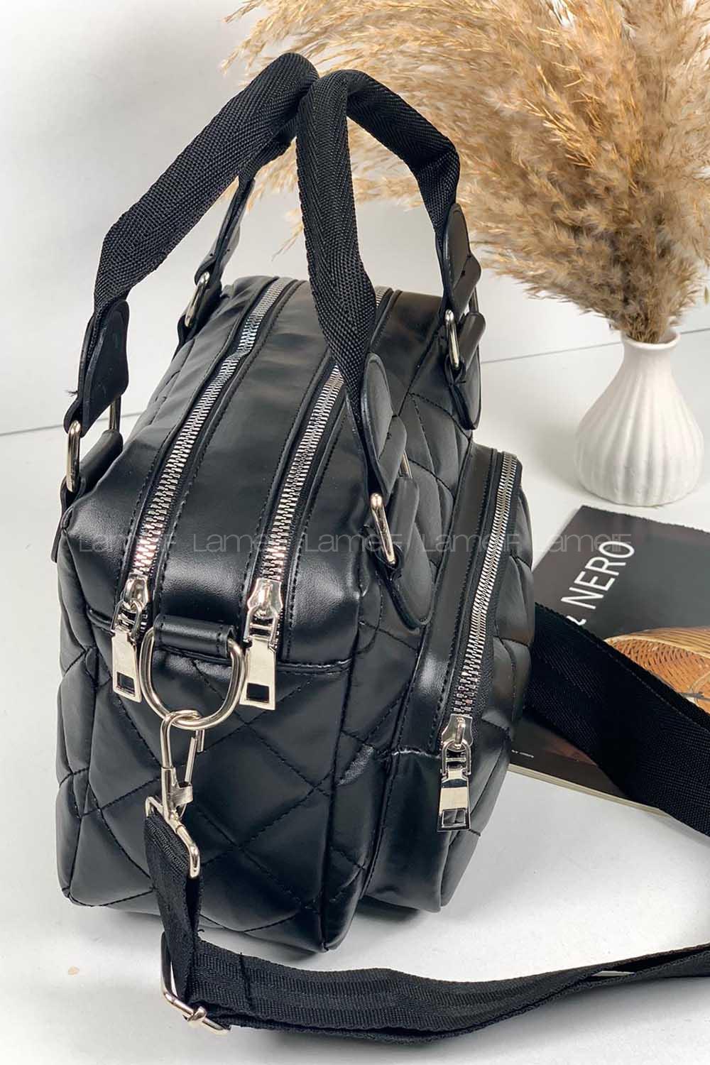 Lamelif Üç Bölmeli İçi Astarlı Çanta Siyah