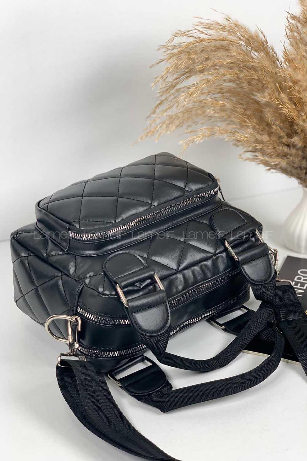 Lamelif Üç Bölmeli İçi Astarlı Çanta Siyah