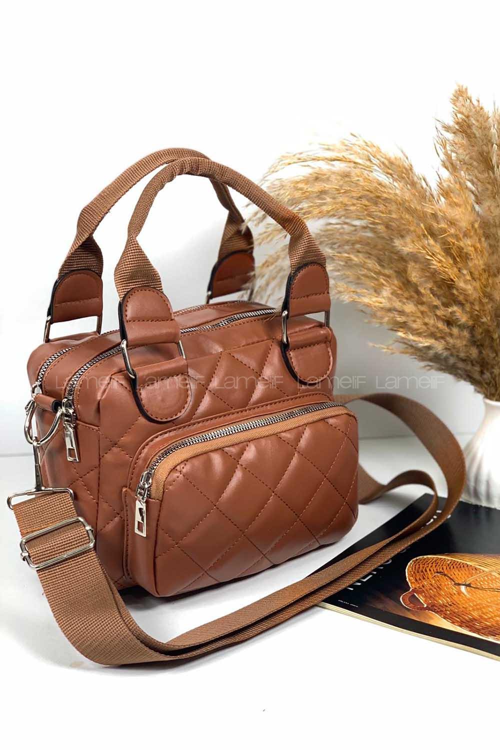 Lamelif Üç Bölmeli İçi Astarlı Çanta Taba