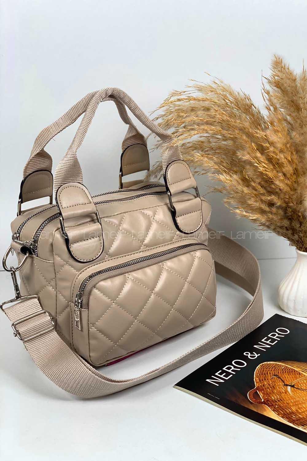 Lamelif Üç Bölmeli İçi Astarlı Çanta Vizonrengi