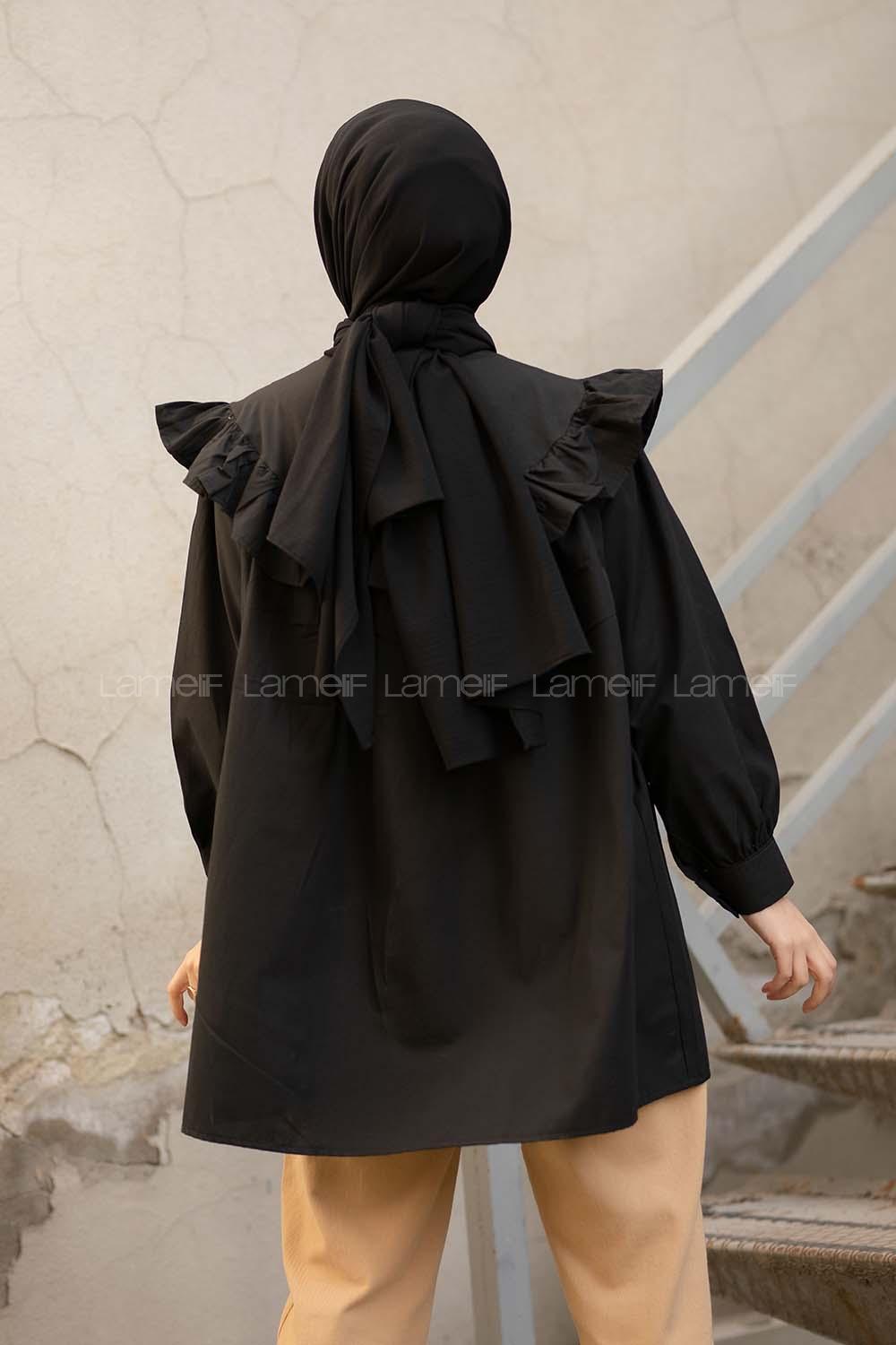 Modalamelif Önü Fırfırlı Tunik Siyah