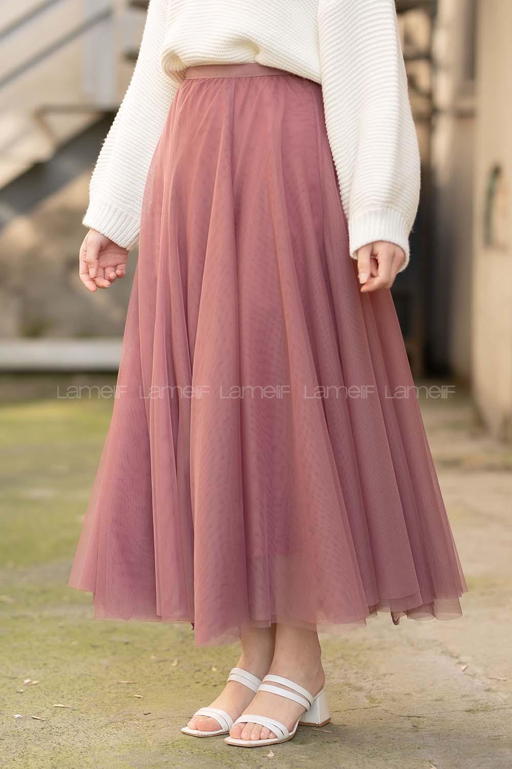 Modalamelif Beli Lastikli Tül Etek Gül Kurusu