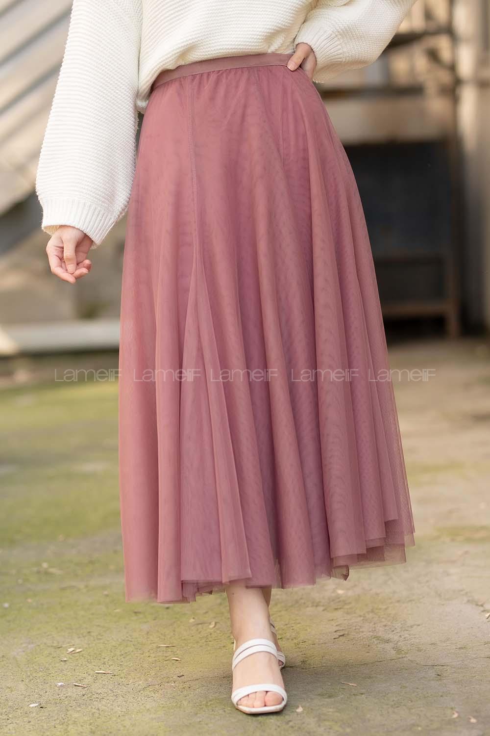 Modalamelif Beli Lastikli Tül Etek Gül Kurusu