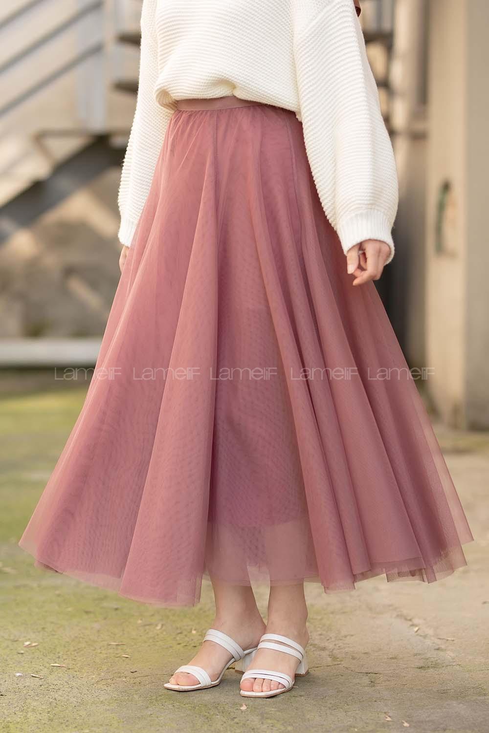 Modalamelif Beli Lastikli Tül Etek Gül Kurusu