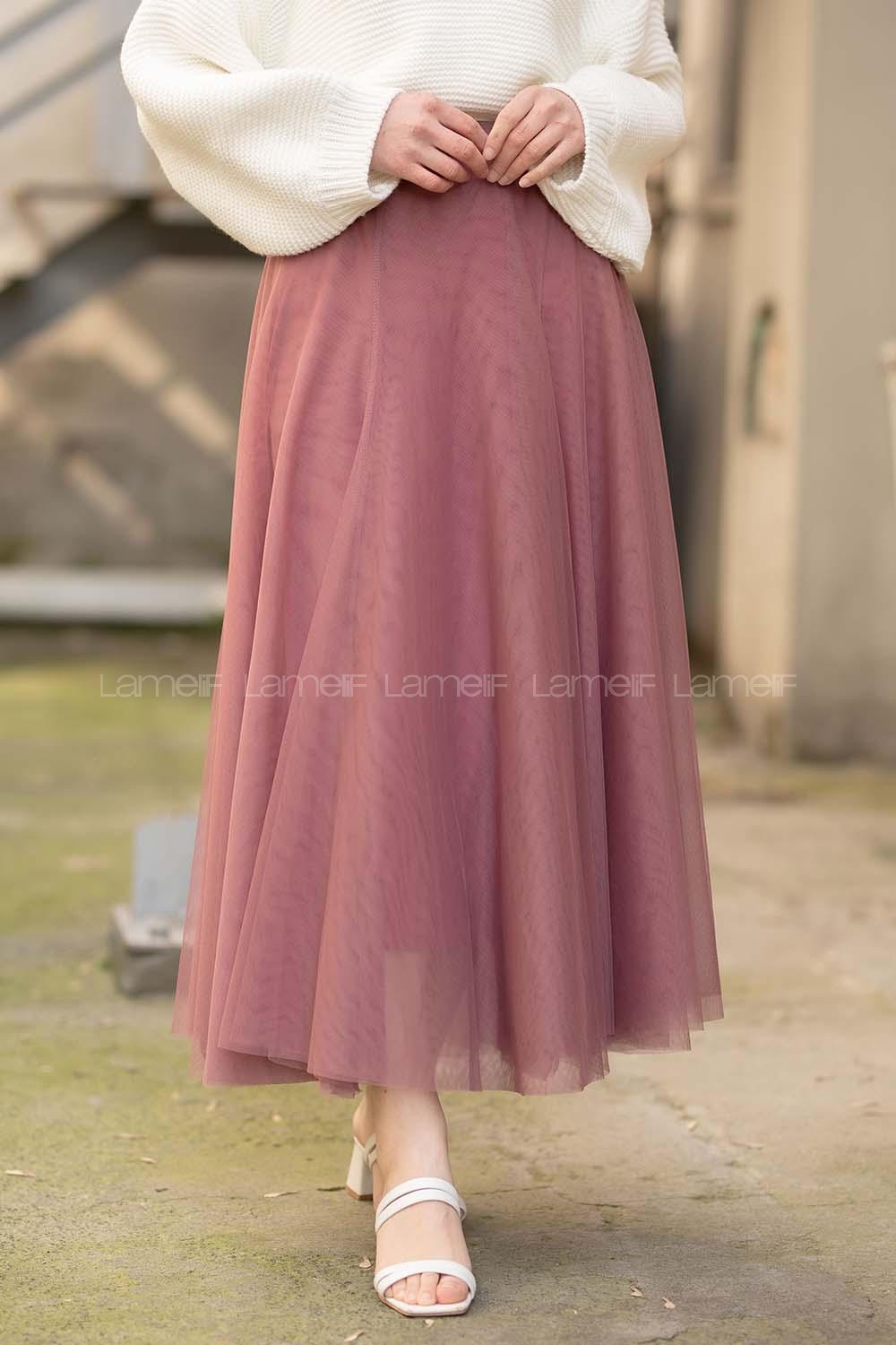 Modalamelif Beli Lastikli Tül Etek Gül Kurusu