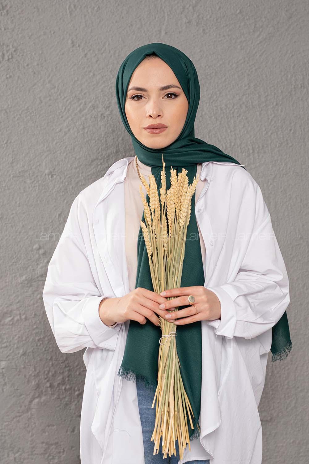 Modalamelif Çam Yeşili İnce Keten Şal