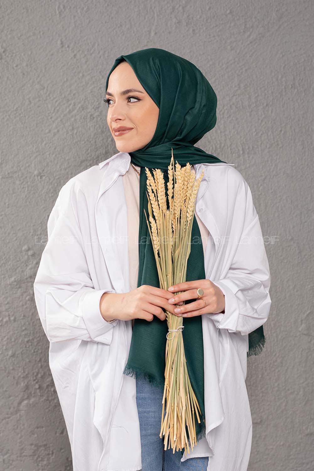 Modalamelif Çam Yeşili İnce Keten Şal