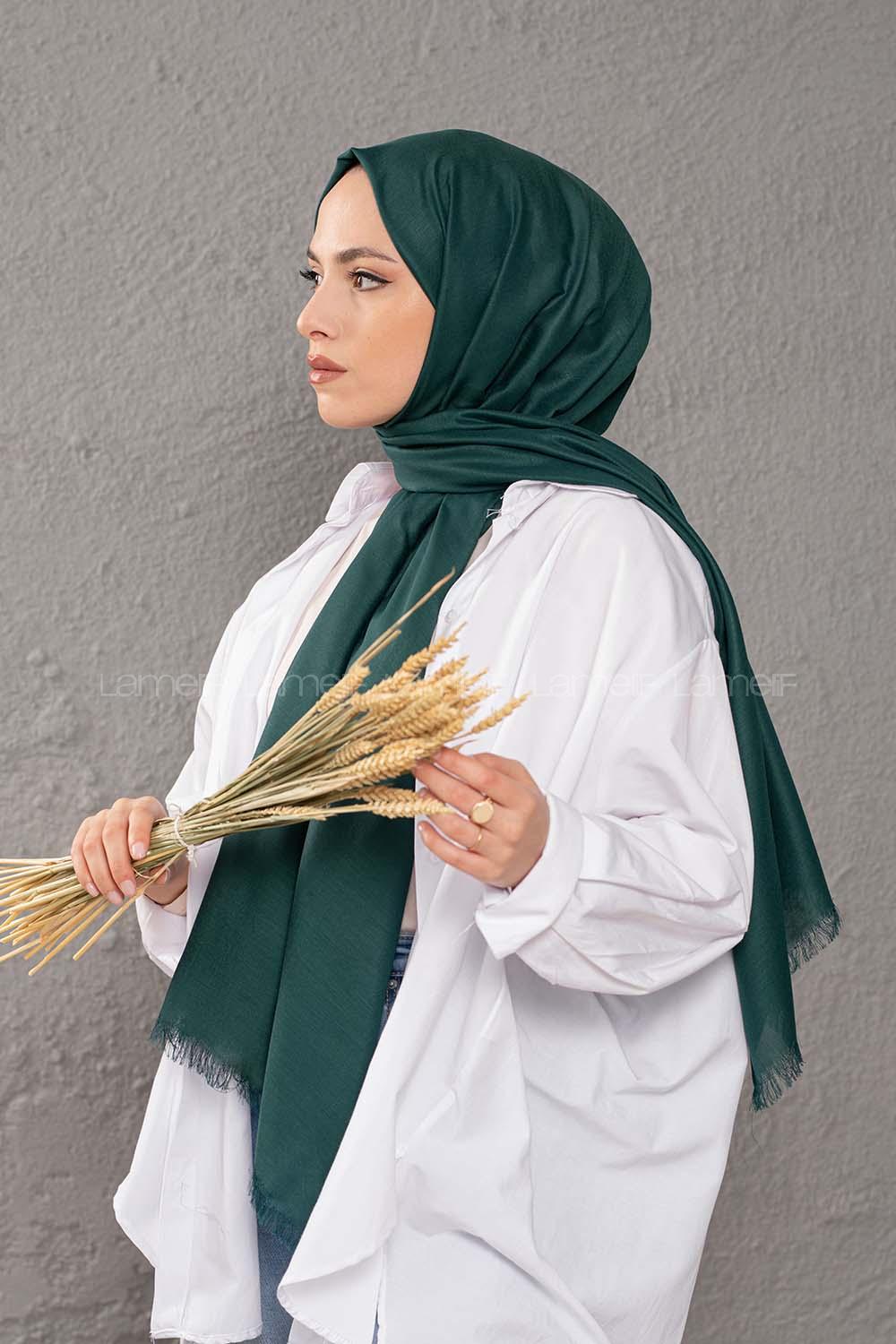 Modalamelif Çam Yeşili İnce Keten Şal