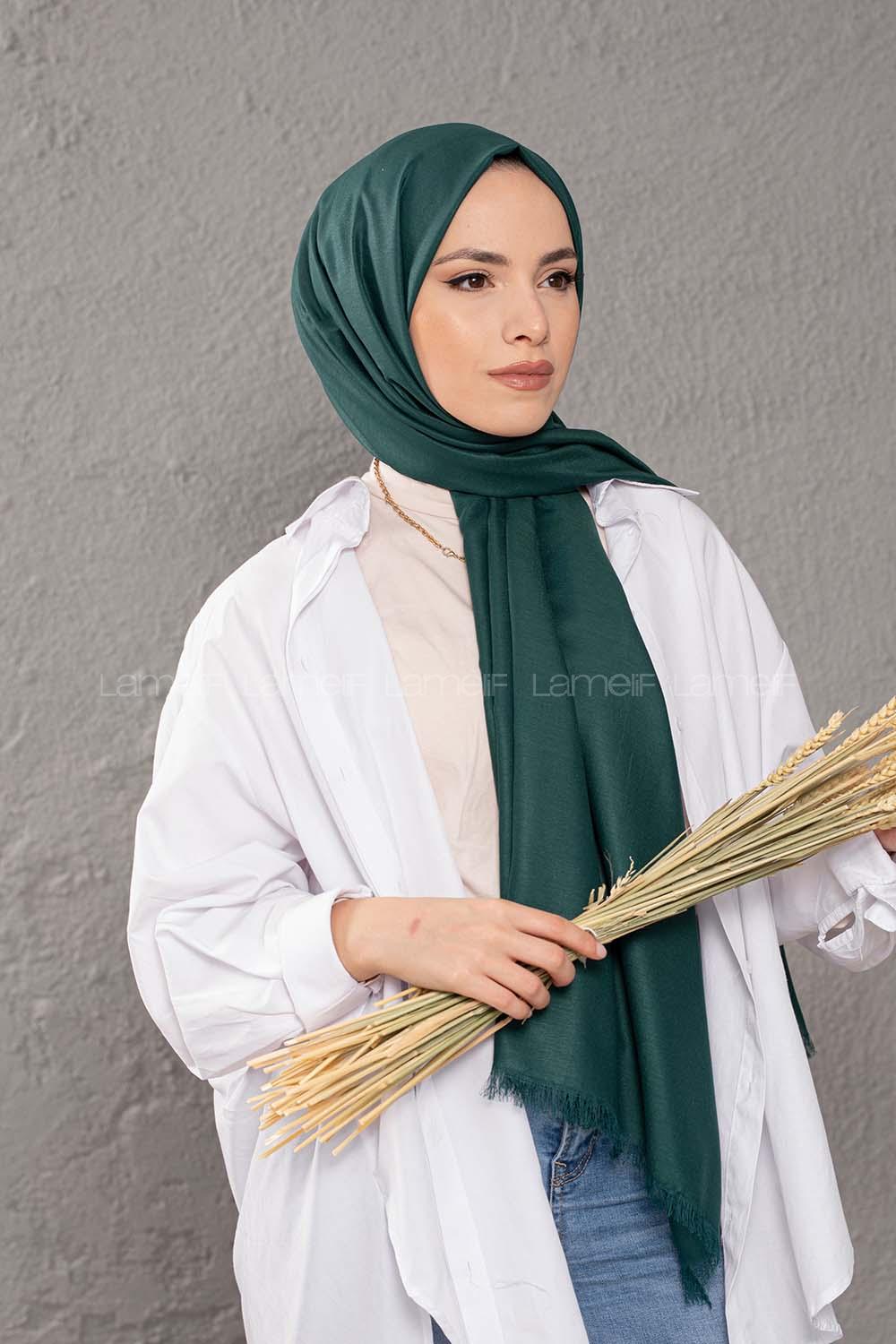 Modalamelif Çam Yeşili İnce Keten Şal