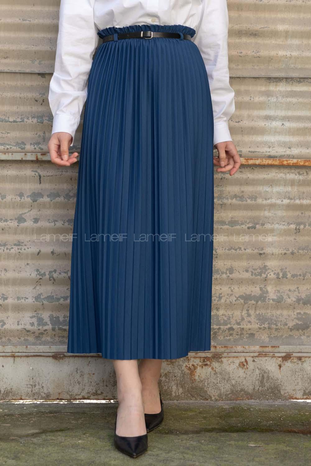 Modalamelif Kemerli Mira Etek İndigo