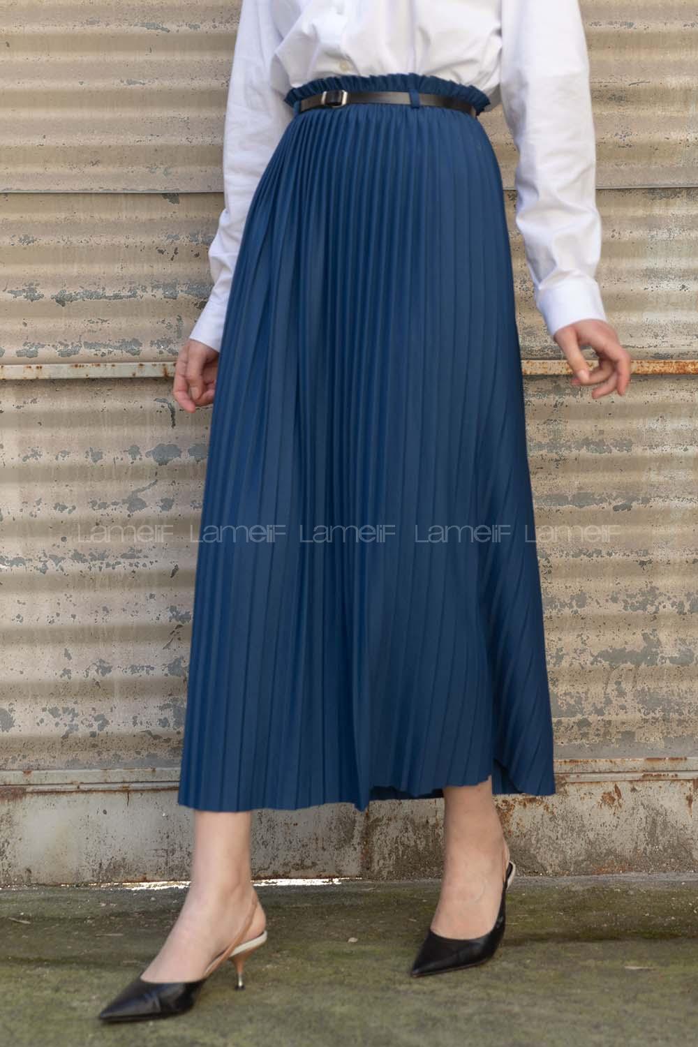 Modalamelif Kemerli Mira Etek İndigo