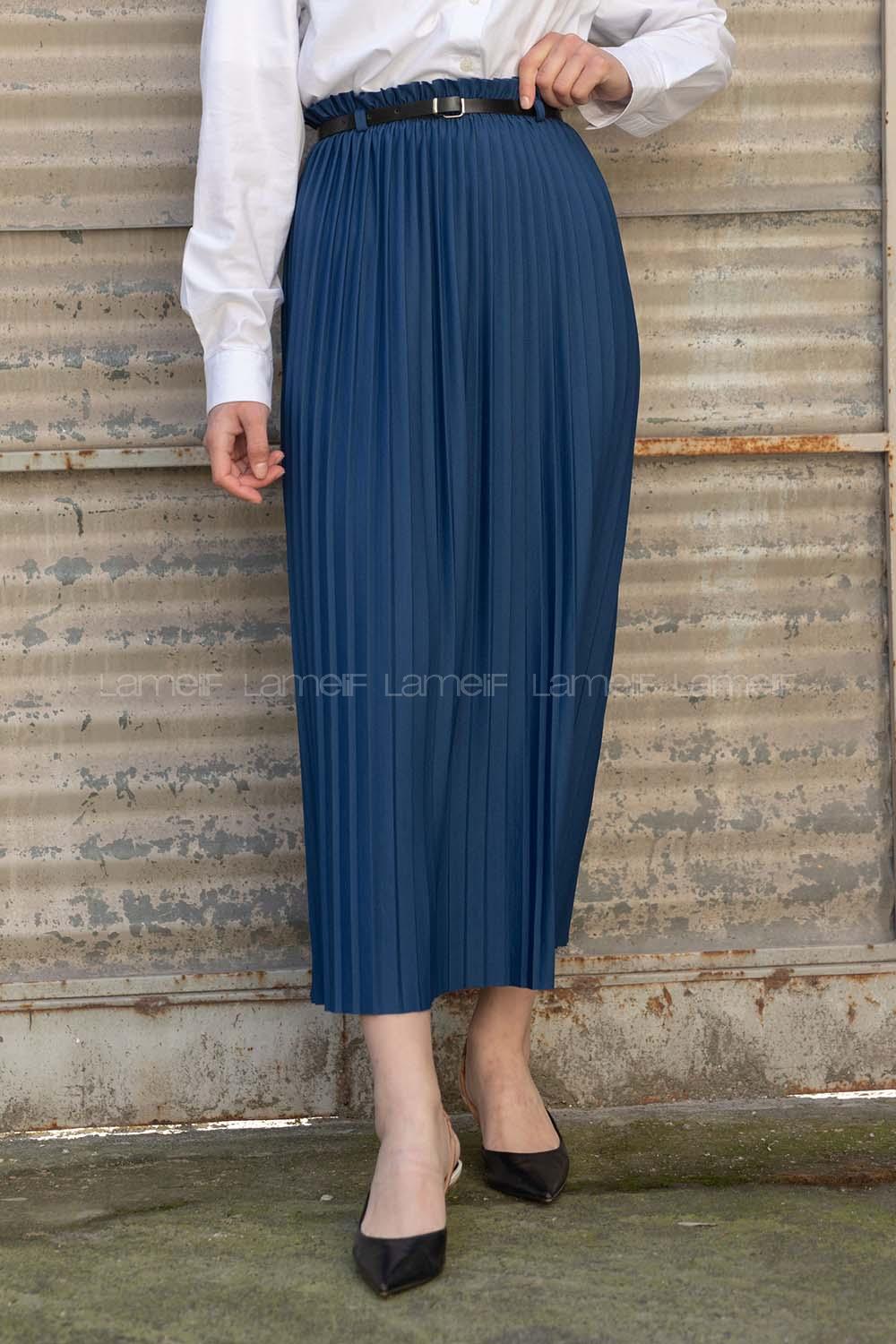 Modalamelif Kemerli Mira Etek İndigo