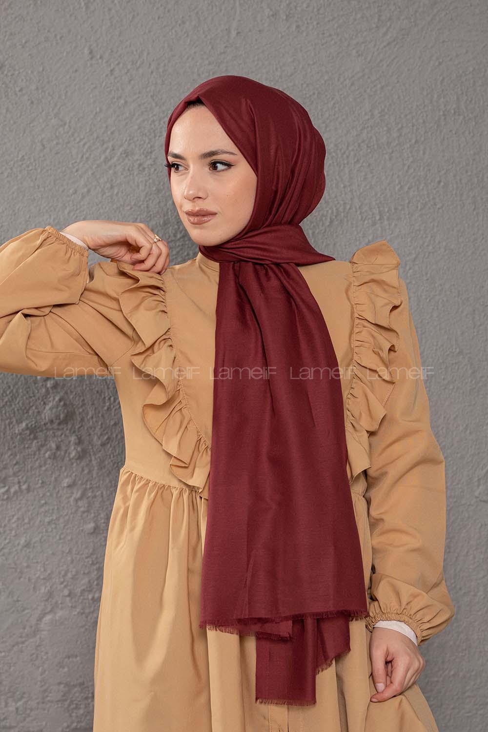 Modalamelif Koyu Mürdüm İnce Keten Şal