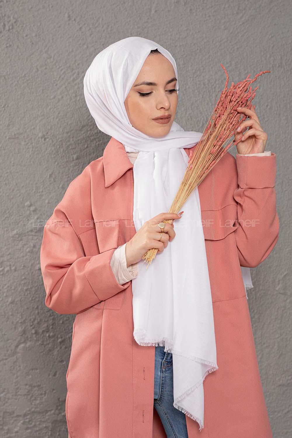 Lamelif Optik Beyaz İnce Keten Şal