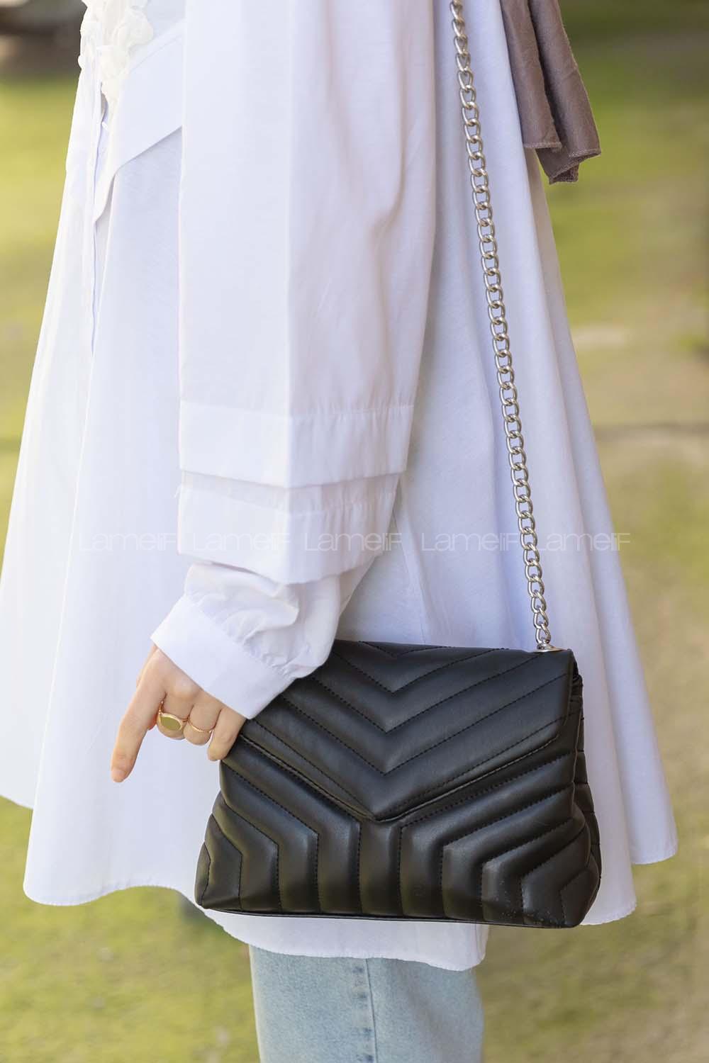 Modalamelif Kapıtone Baskı Kadın Kol Çantası Delbin Siyah