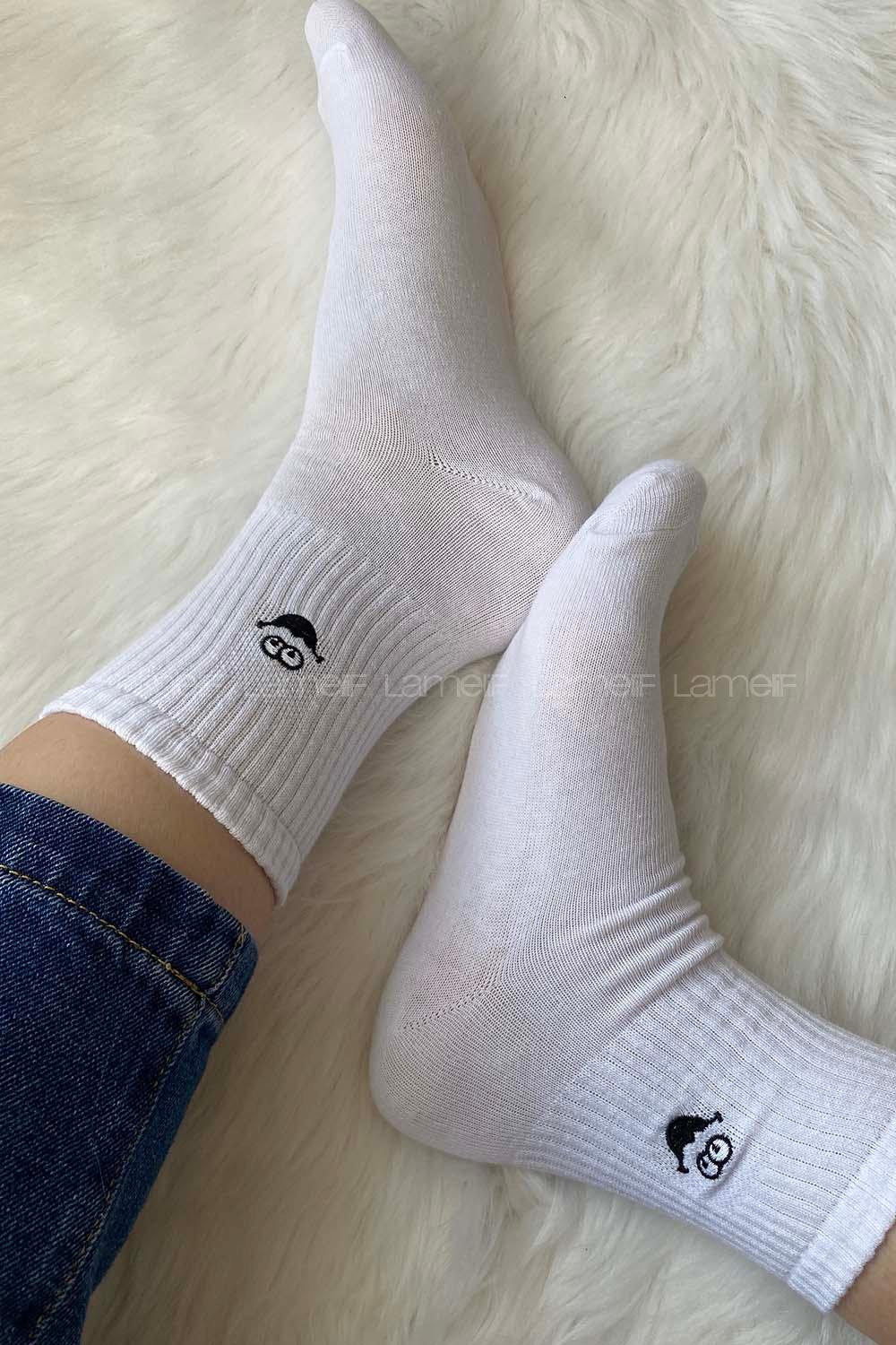 Modalamelif Emojili Soket Çorap Beyaz