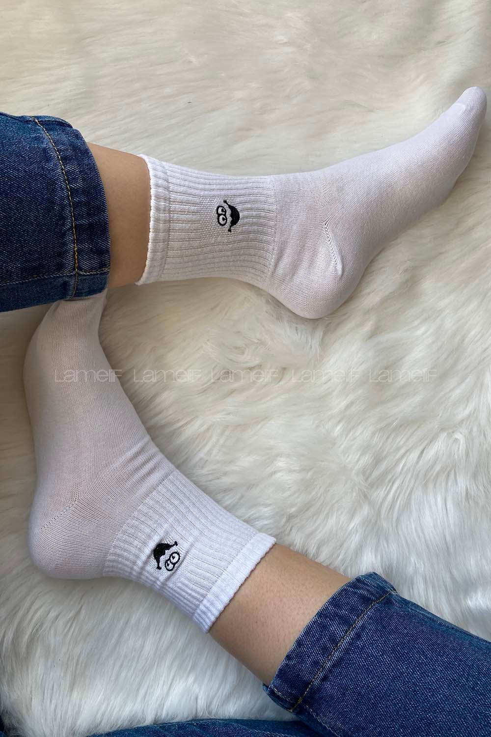 Modalamelif Emojili Soket Çorap Beyaz