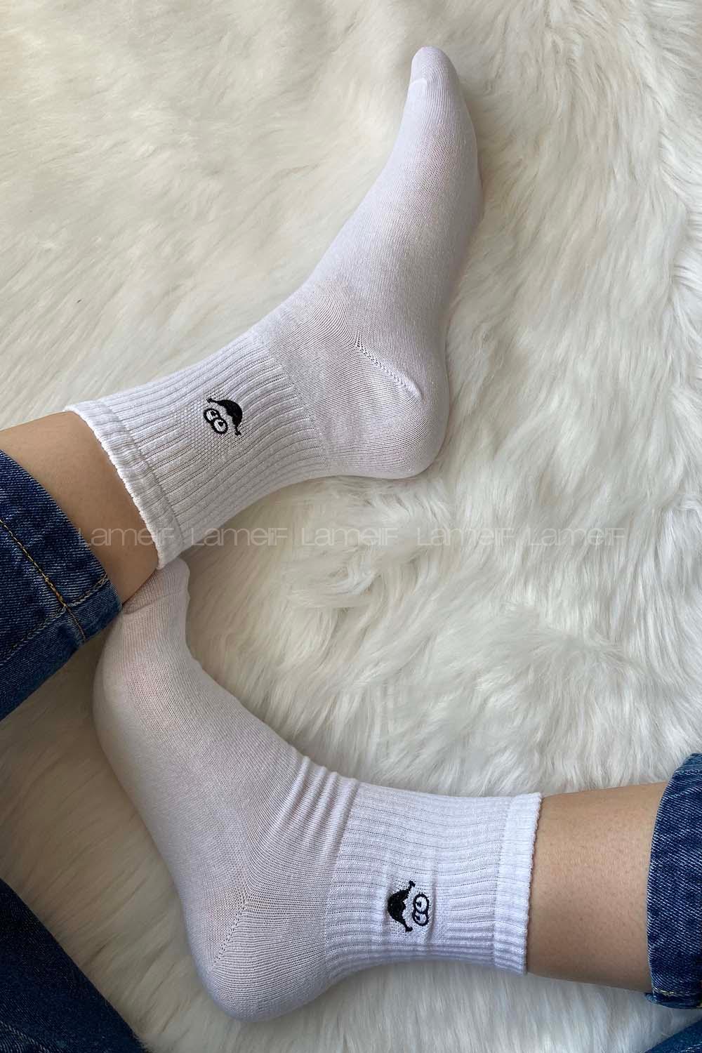 Modalamelif Emojili Soket Çorap Beyaz