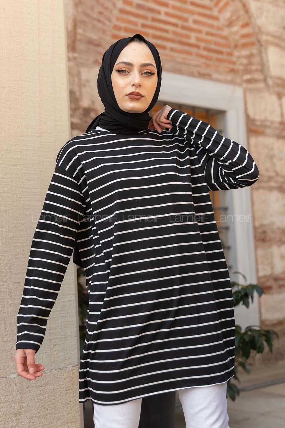 Modalamelif Çizgili Tunik Siyah