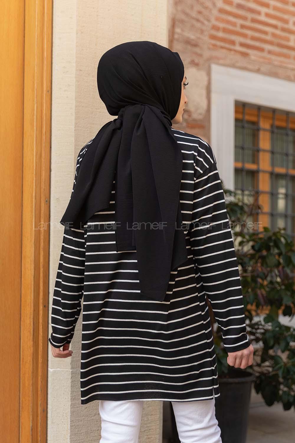 Modalamelif Çizgili Tunik Siyah