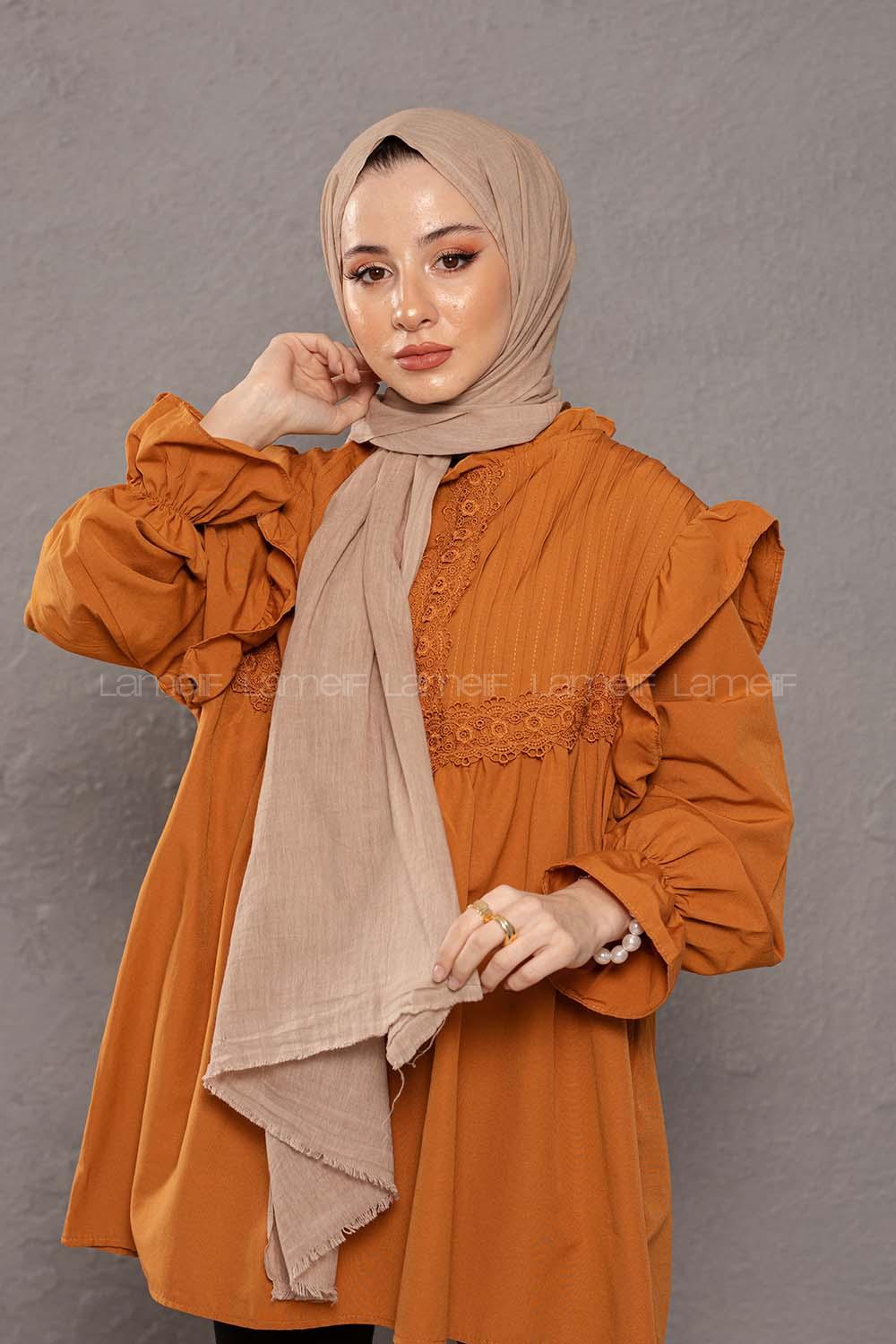 Modalamelif  Vizonrengi Taşlanmış Pamuk Vual Şal