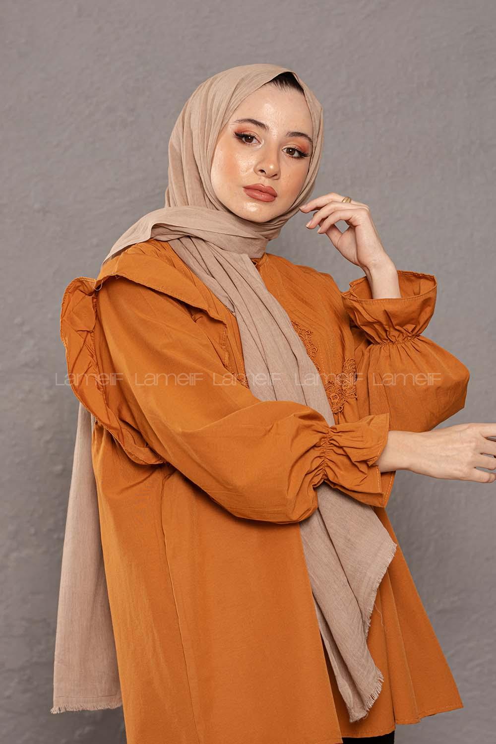 Modalamelif  Vizonrengi Taşlanmış Pamuk Vual Şal