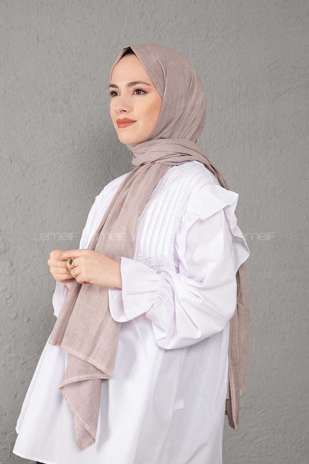 rengi Taşlanmış Pamuk Vual Şal