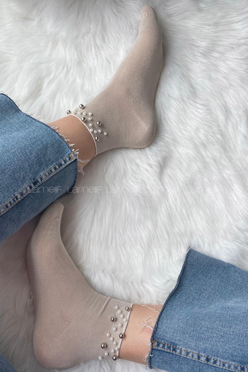 Modalamelif Bambu İncili Soket Çorap Vizonrengi