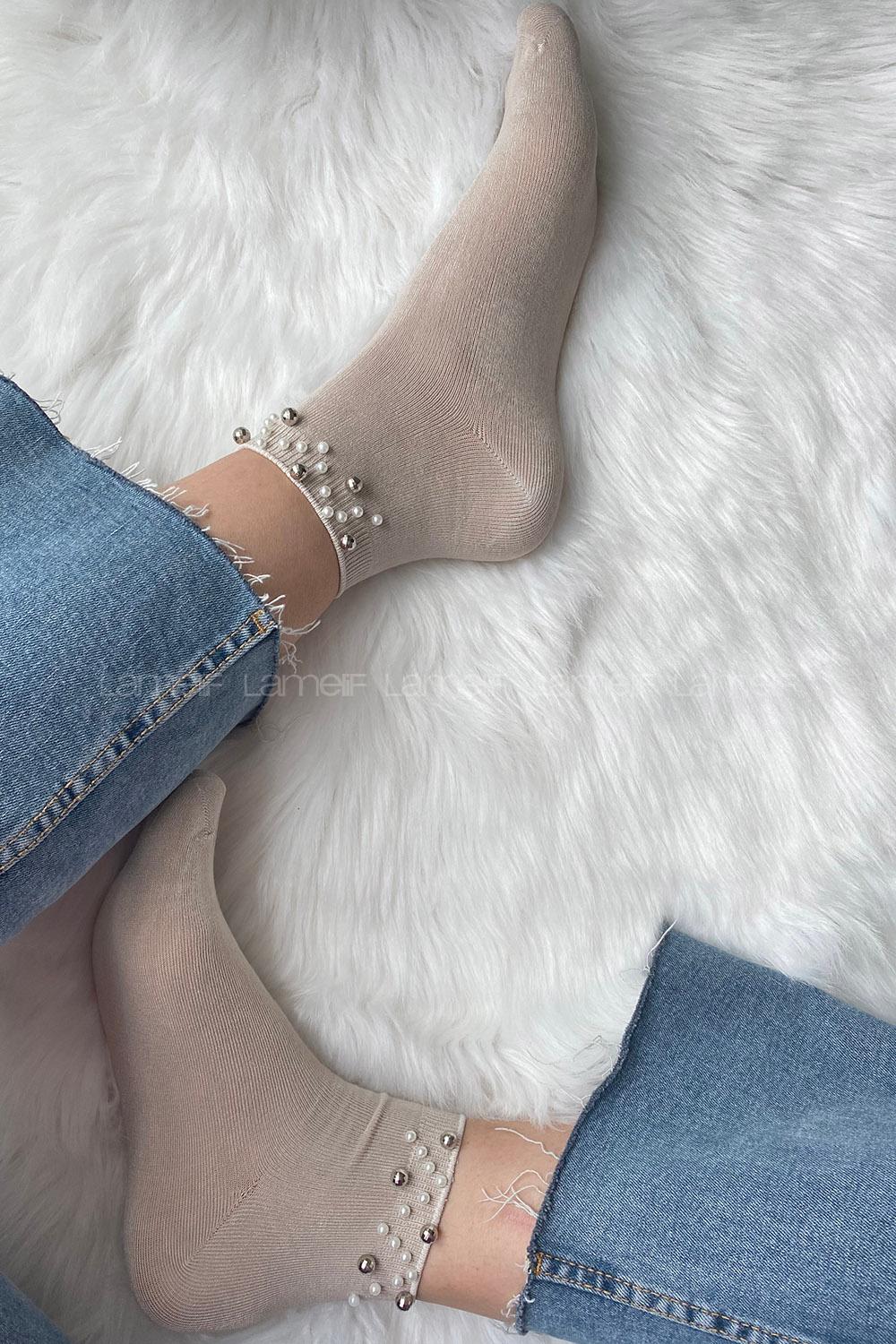 Modalamelif Bambu İncili Soket Çorap Vizonrengi