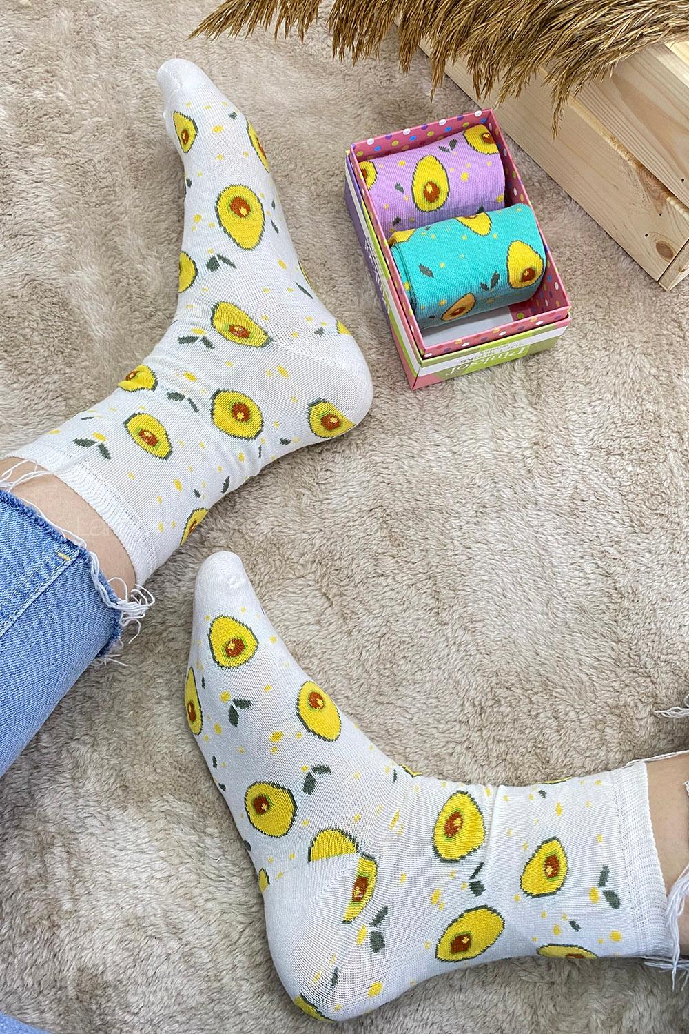 Modalamelif Avakado İşlemeli 3 lü Soket Çorap