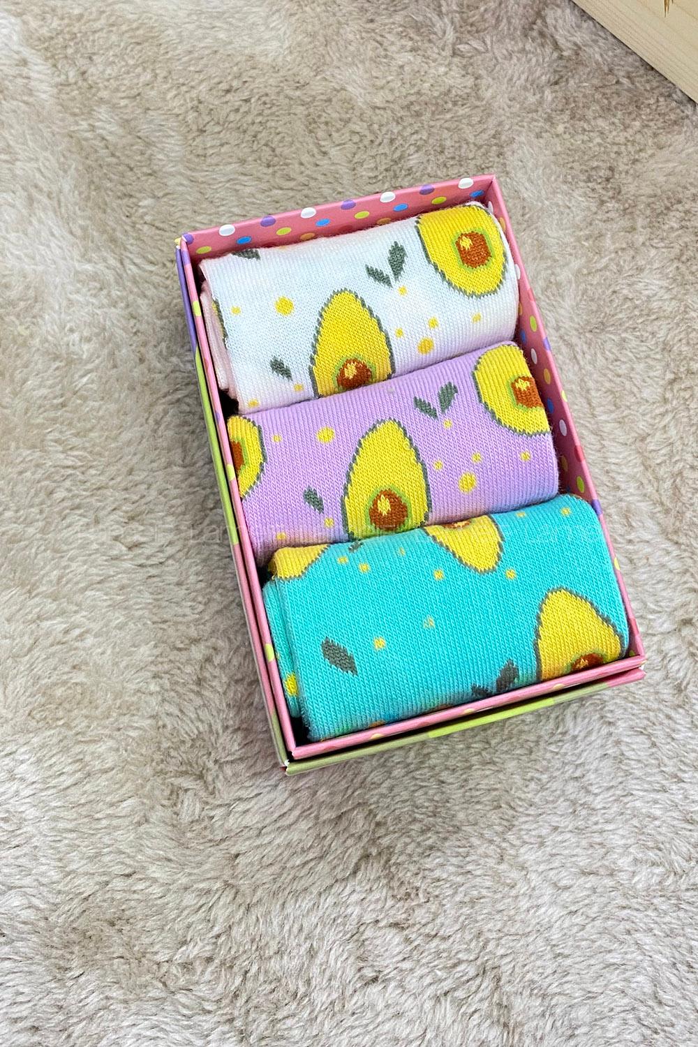 Modalamelif Avakado İşlemeli 3 lü Soket Çorap