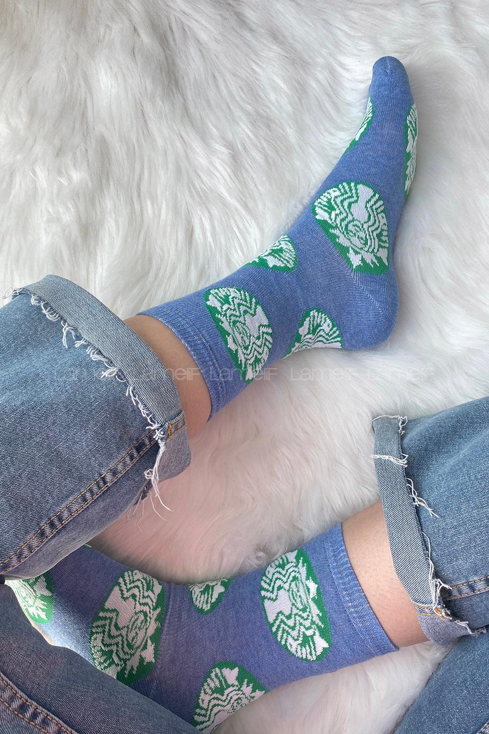 Modalamelif Baskılı Soket Çorap Mavi