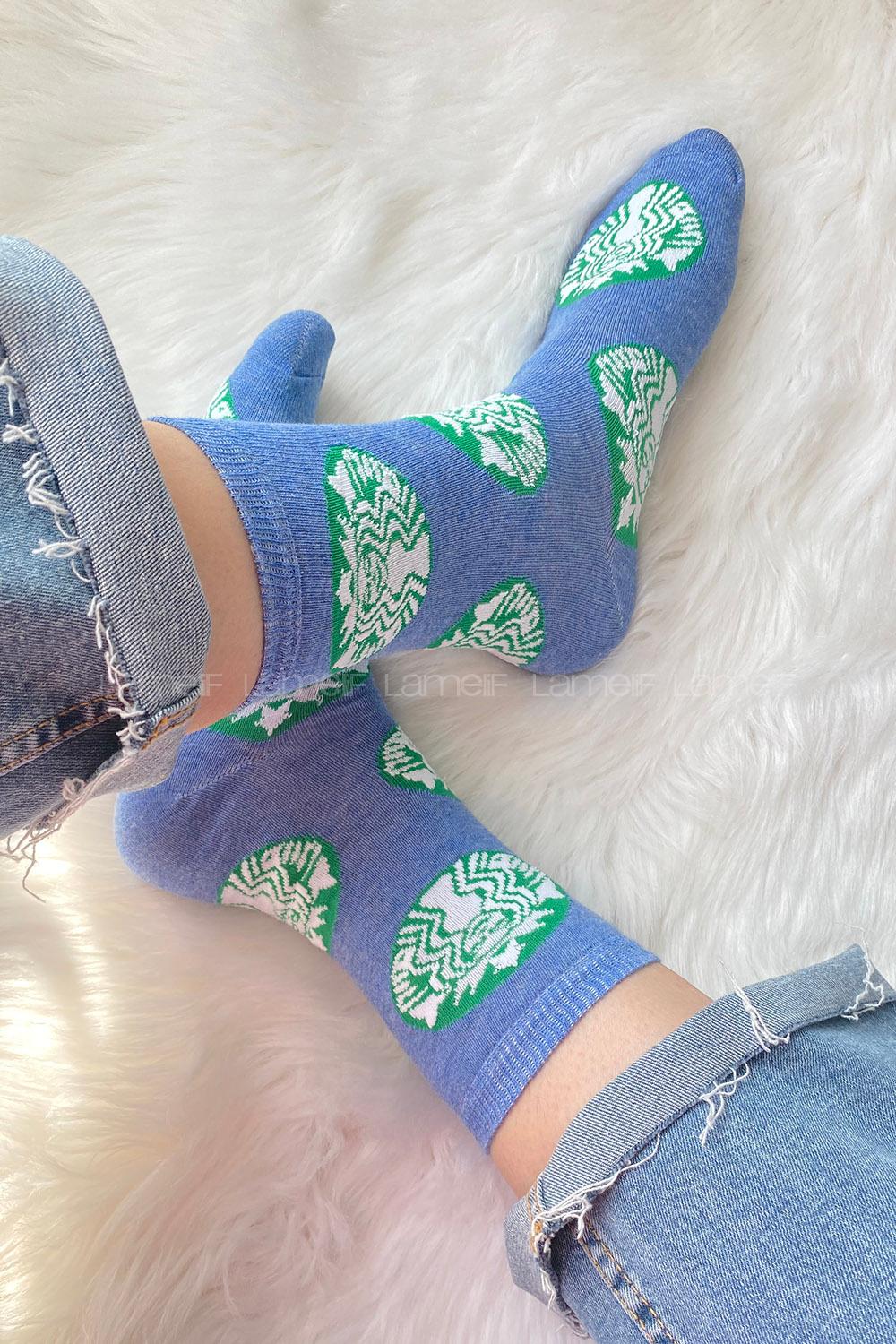 Modalamelif Baskılı Soket Çorap Mavi