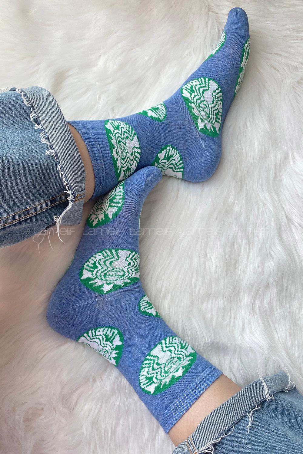 Modalamelif Baskılı Soket Çorap Mavi