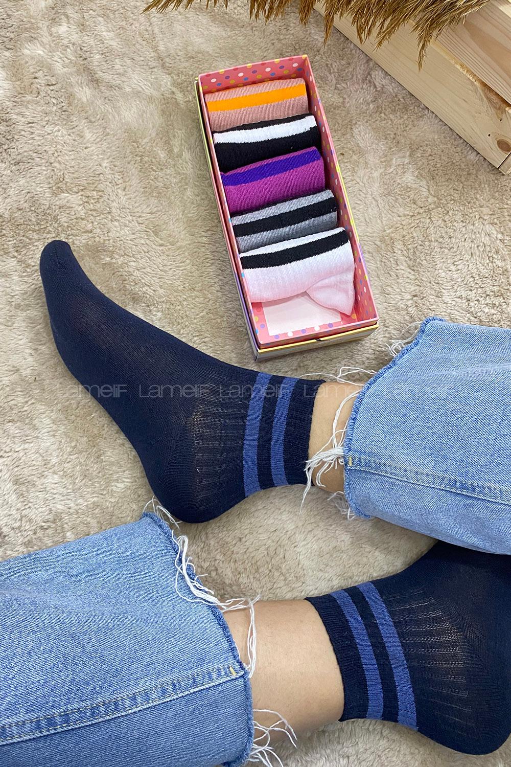 Modalamelif Çizgili Renk Kokulu Soket Çorap 6 lı