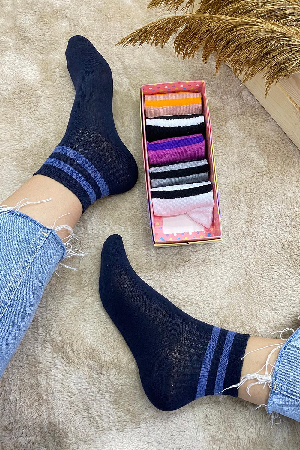 Modalamelif Çizgili Renk Kokulu Soket Çorap 6 lı