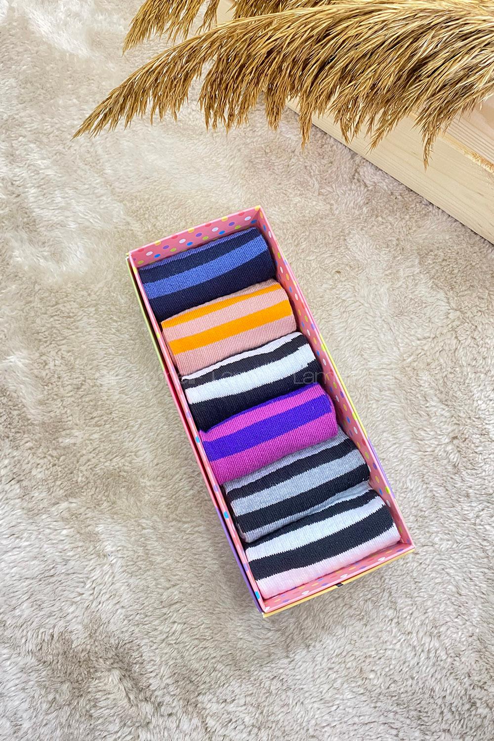 Modalamelif Çizgili Renk Kokulu Soket Çorap 6 lı