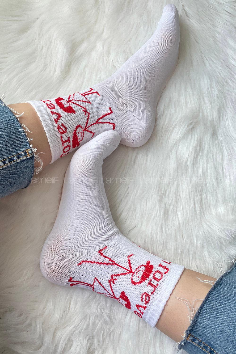 Modalamelif Forever Nakışlı Soket Çorap Beyaz