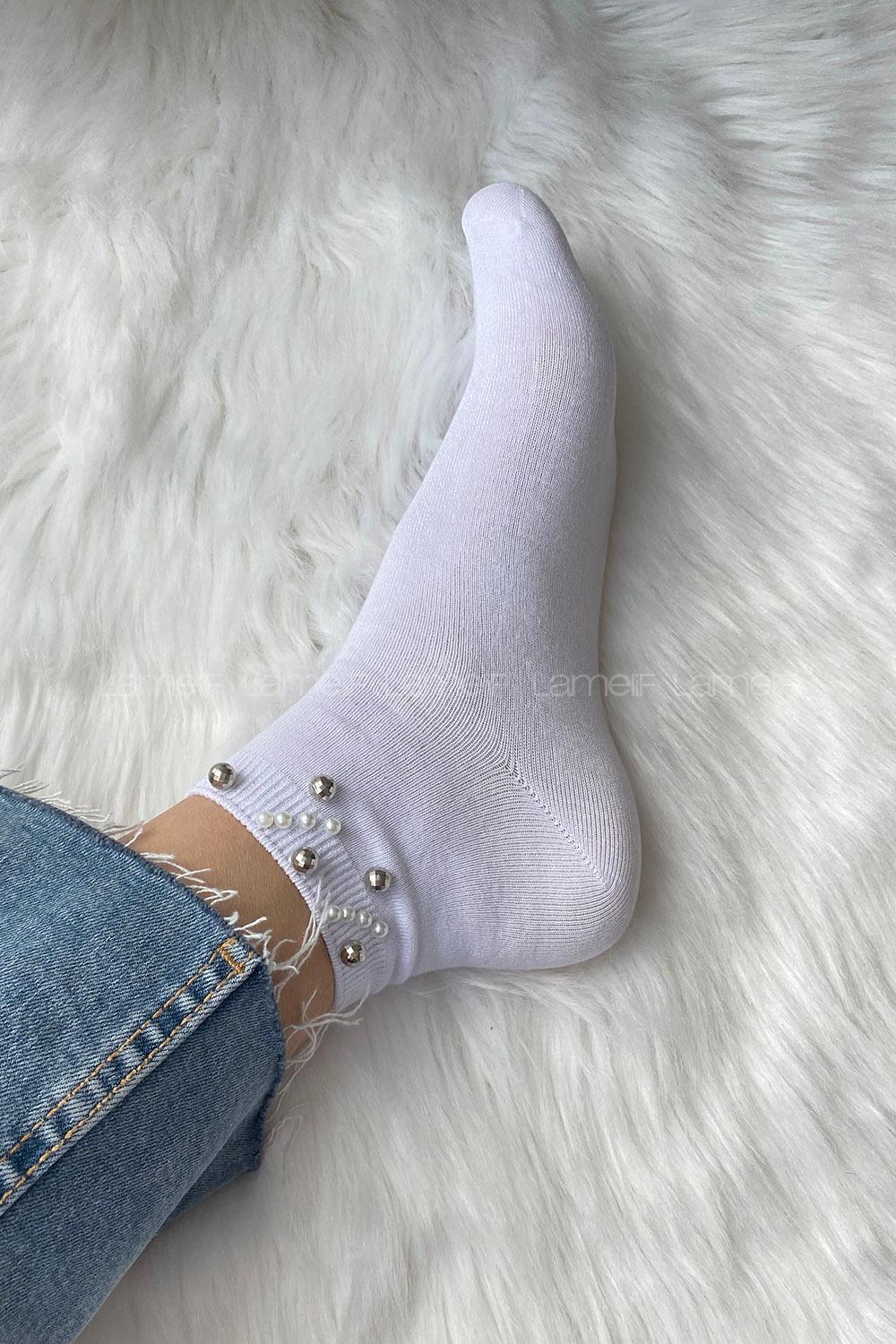 Modalamelif Bambu İncili Patik Çorap Beyaz