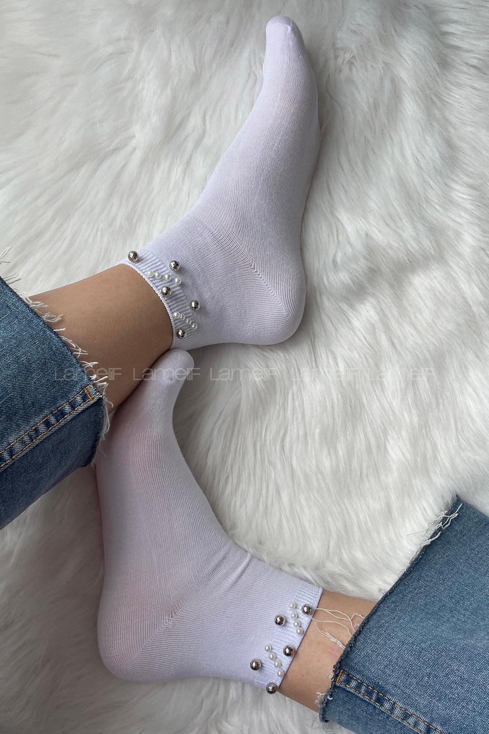 Modalamelif Bambu İncili Patik Çorap Beyaz