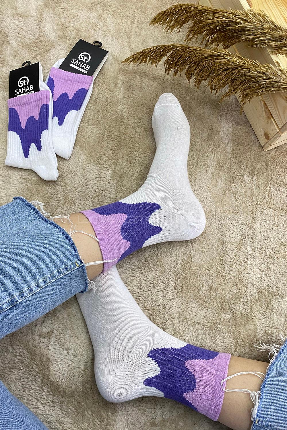 Modalamelif Lila Geçişli Soket Çorap Beyaz