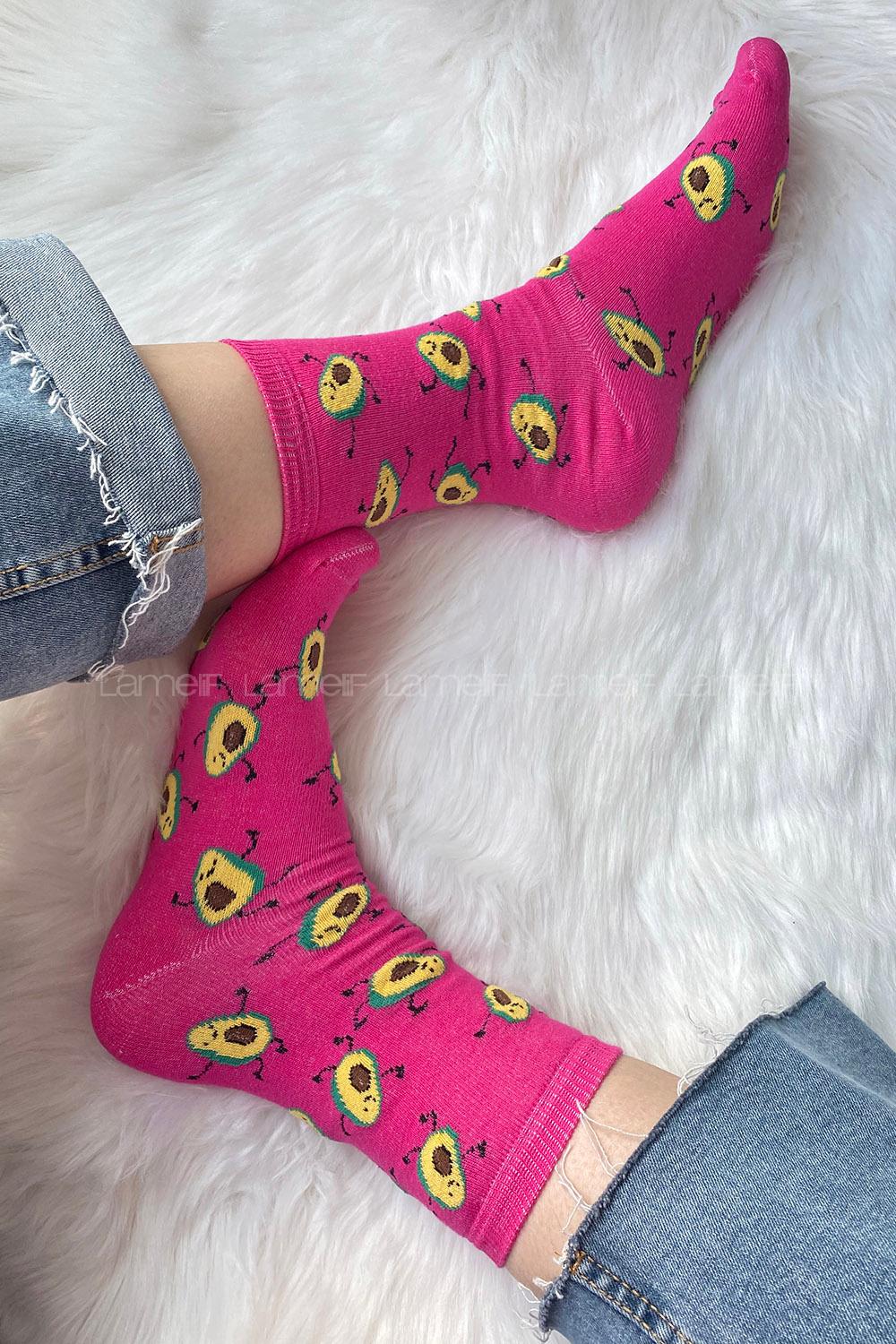 Modalamelif Minik Avakado Baskılı Soket Çorap Pembe