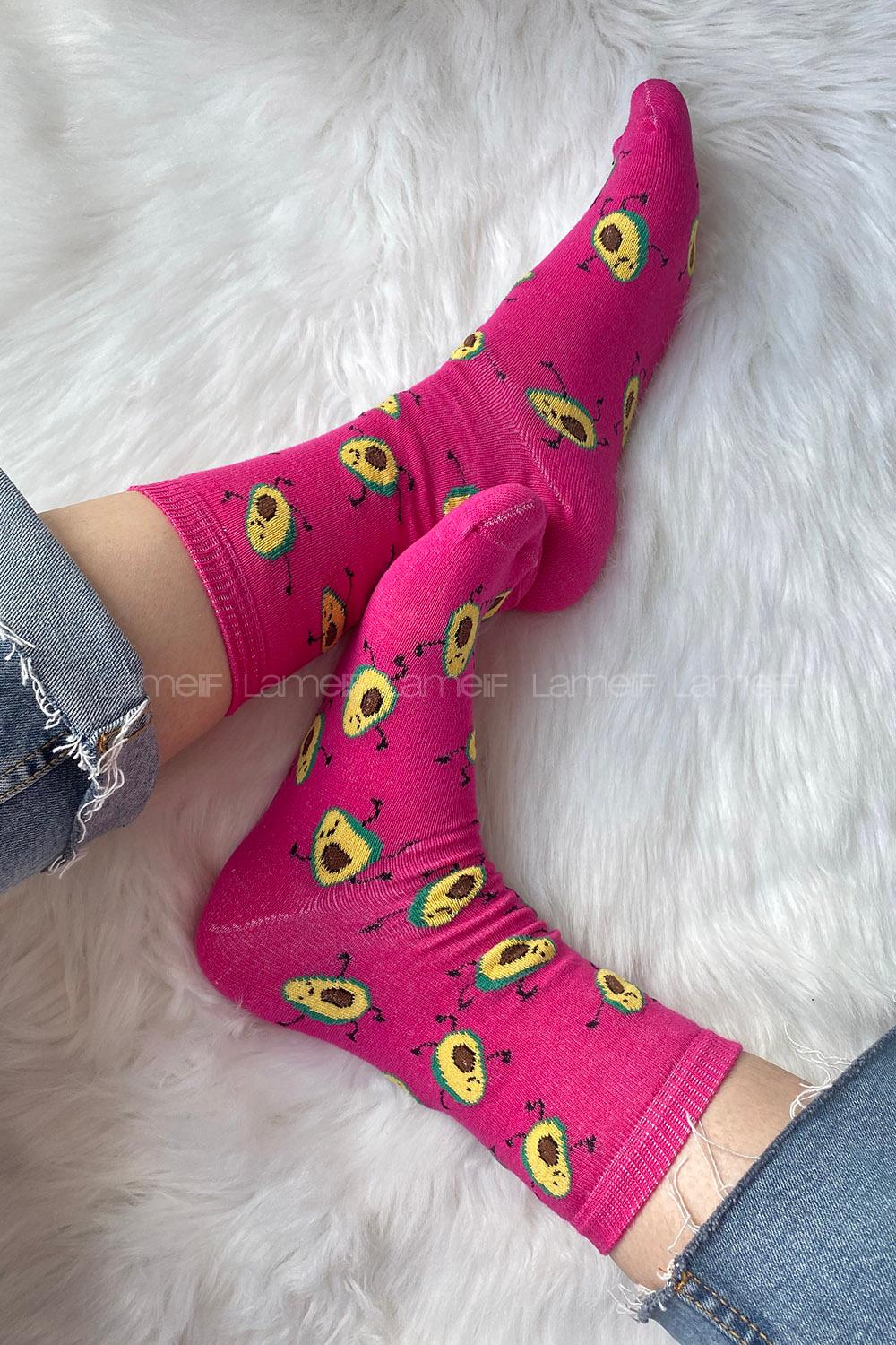 Modalamelif Minik Avakado Baskılı Soket Çorap Pembe