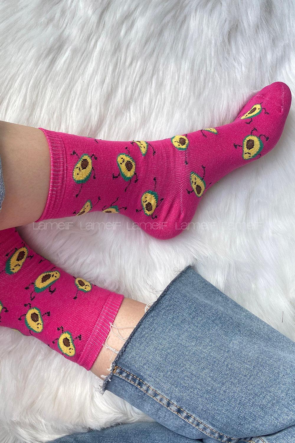 Modalamelif Minik Avakado Baskılı Soket Çorap Pembe
