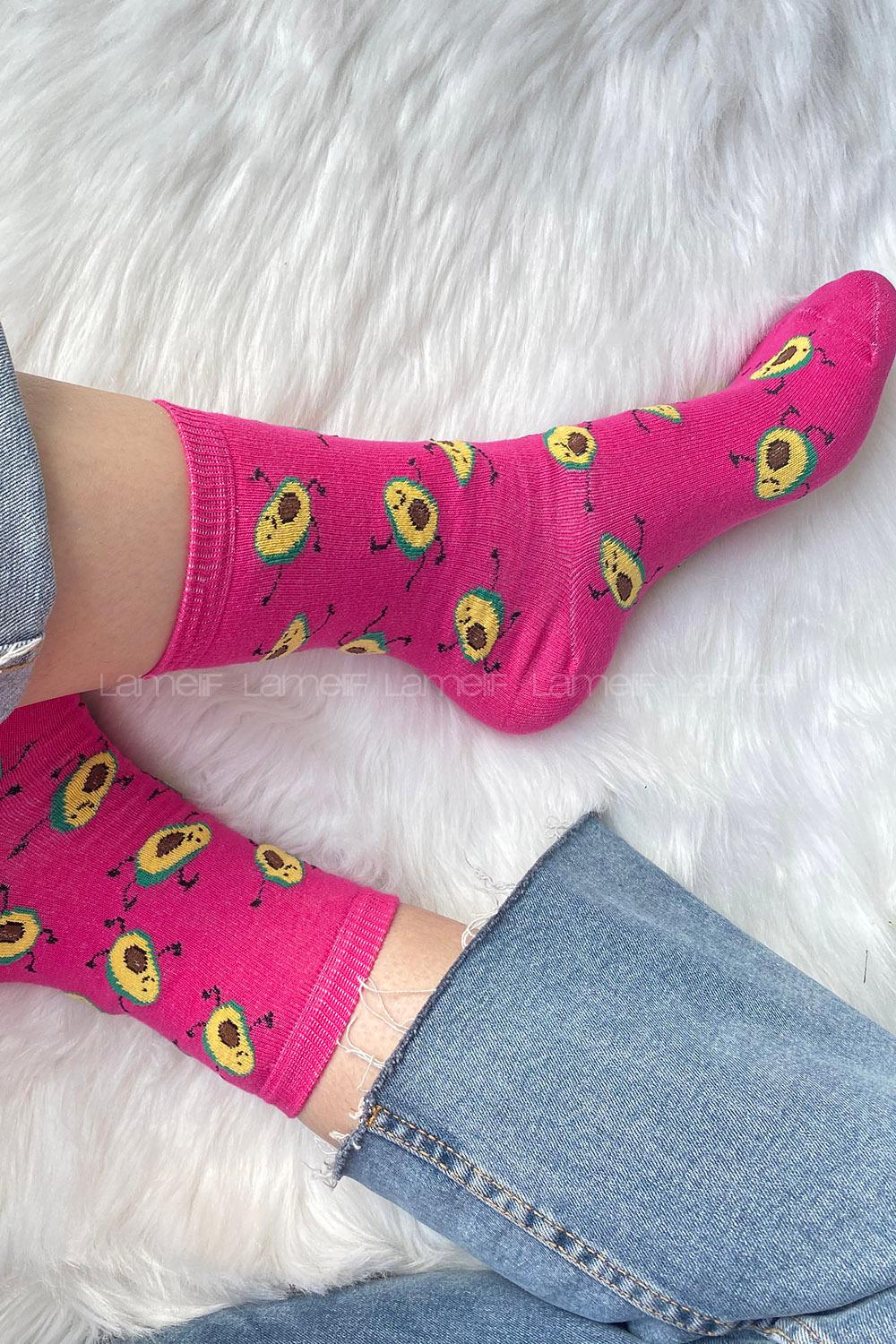 Modalamelif Minik Avakado Baskılı Soket Çorap Pembe