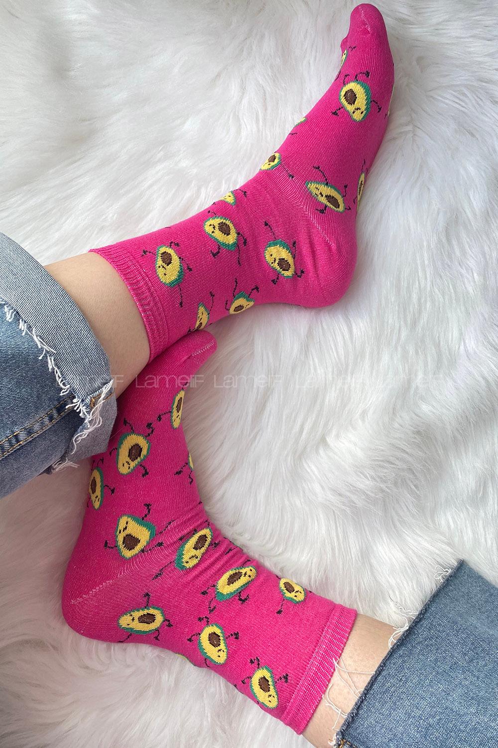 Modalamelif Minik Avakado Baskılı Soket Çorap Pembe