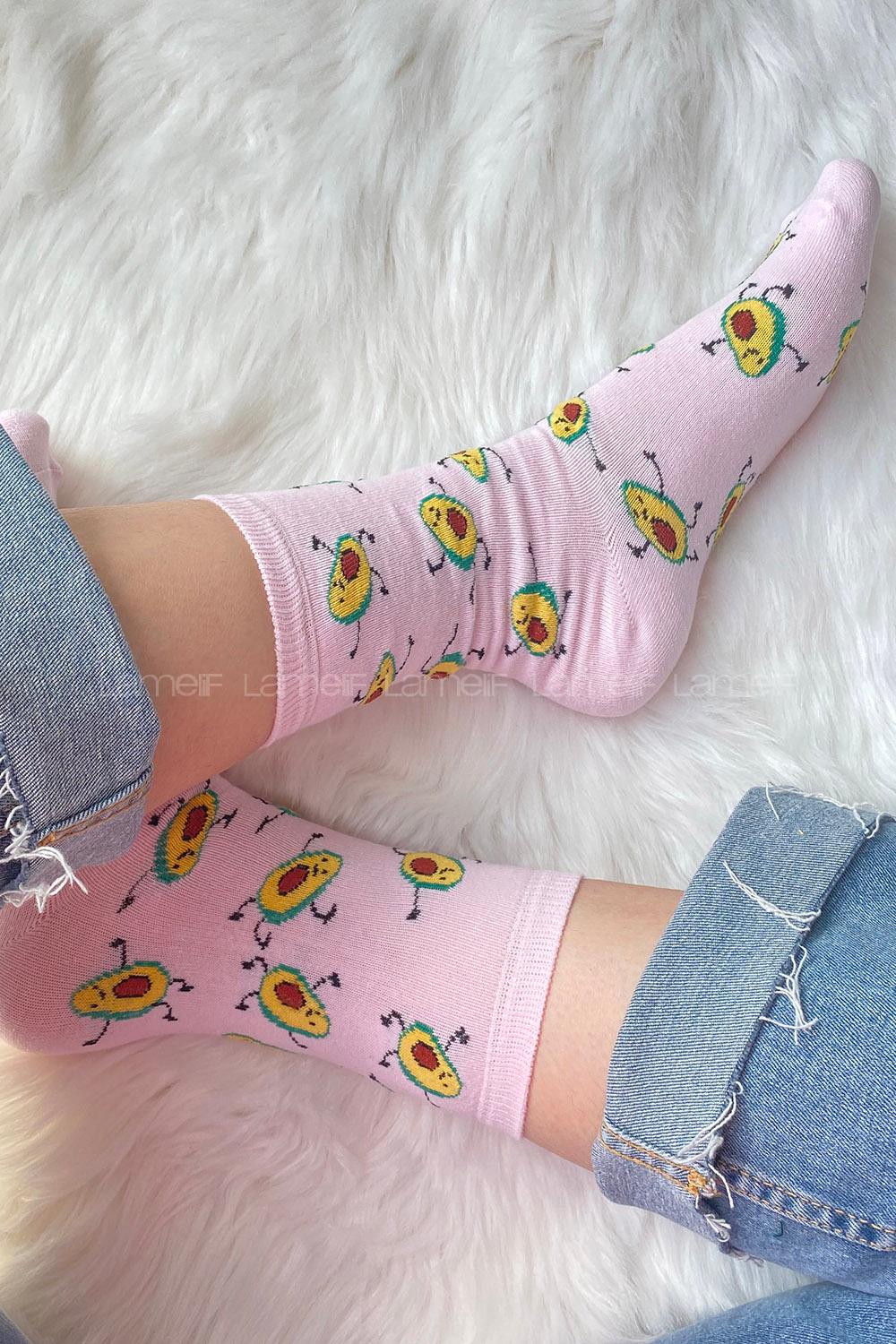 Modalamelif Minik Avakado Baskılı Soket Çorap Pudra